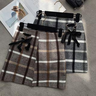 Lace-up Detail Plaid A-line Skirt