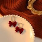 Rhinestone Flannel Bow Dangle Earring 1 Pair - Silver Needle - Wine Red - One Size