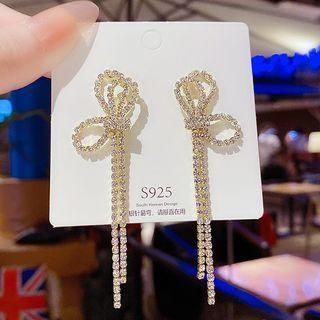 Bow Rhinestone Fringed Earring E0146 - 1 Pair - Gold - One Size