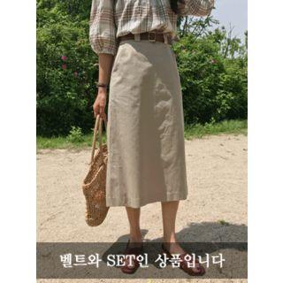 Cotton Midi Skirt With Belt