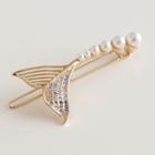 Faux Pearl Rhinestone Mermaid Tail Hair Clip Gold - One Size