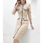Button-front Pipe-trim Coatdress
