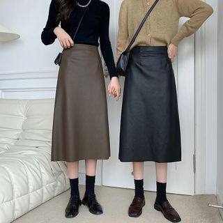 A-line Faux Leather Midi Skirt