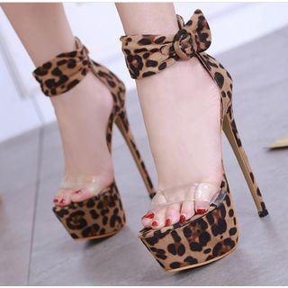 Ankle Strap Platform Leopard Print High Heel Sandals