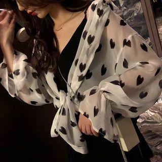 Bell-sleeve Heart Pattern Chiffon Jacket