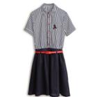 Pinstripe Mock Two-piece Short-sleeve Dress
