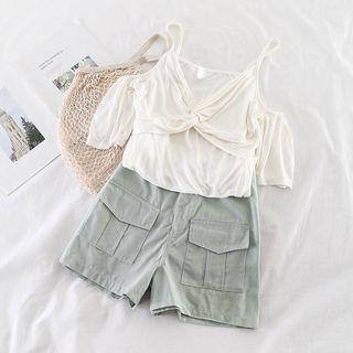 Set: Off-shoulder Top + High-waist Shorts