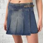 Low Rise Pleated A-line Denim Skirt