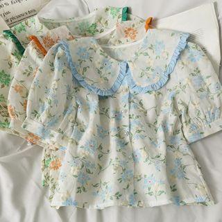 Ruffled Peter Pan-collar Floral Shirt