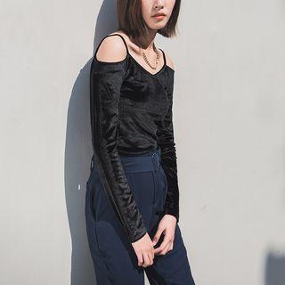 Long Sleeve Cold Shoulder Velvet Top