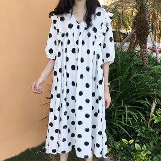 Dotted Elbow-sleeve Sundress