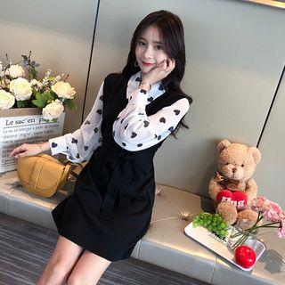 Set: Heart Chiffon Blouse + Mini Knit Pinafore Dress