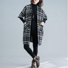 Plaid Elbow-sleeve Open Front Long Jacket