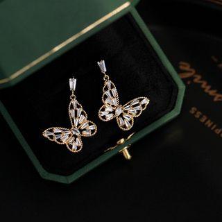 925 Sterling Silver Rhinestone Butterfly Dangle Earring 1 Pair - One Size