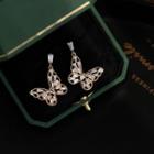 925 Sterling Silver Rhinestone Butterfly Dangle Earring 1 Pair - One Size