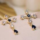 Gemstone Cross Stud Earring 1 Pair - Stud Earrings - Gold & White & Blue - One Size