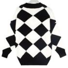 V-neck Plaid Sweater Black & White - One Size
