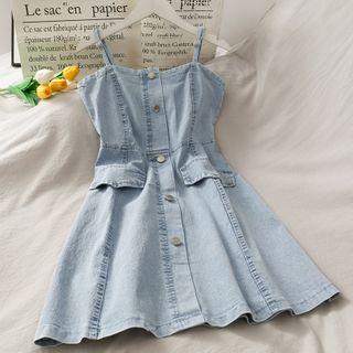 False-pocket Denim Sleeveless Mini Dress