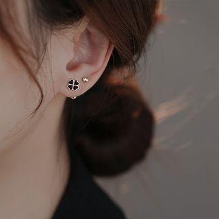 Clover Stud Earring 1 Pair - Gold & Black - One Size