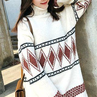 Argyle Turtleneck Knit Sweater