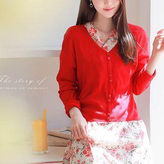 V-neck Button-detail Light Cardigan