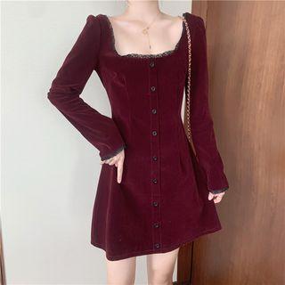 Long-sleeve Square Neck A-line Mini Dress