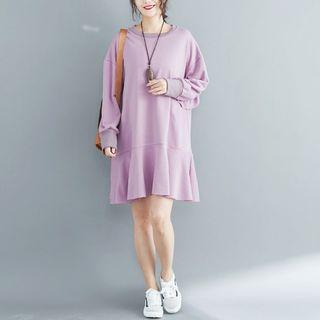 Plain Ruffle Hem Pullover Dress
