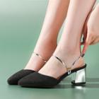 Glitter Pointed-toe Block Heel Sandals