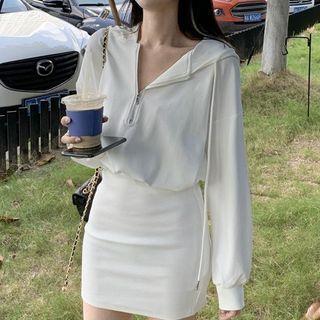 Plain Hoodie Dress White - One Size