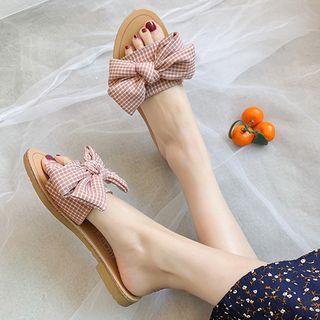 Fabric Bow-accent Slide Sandals