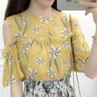 Elbow-sleeve Cut Out Chiffon Top
