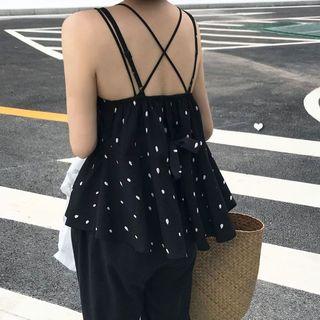 Dot Camisole Top / Plain Cropped Wide-leg Pants