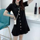 Button Short-sleeve Mini A-line Dress