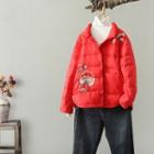 Stand-collar Floral Embroidered Padded Jacket