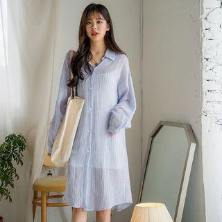 Loose-fit Textured Long Shirtdress