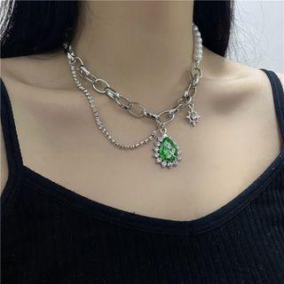 Rhinestone Pendant Beaded Layered Necklace As Shown In Figure - One Size