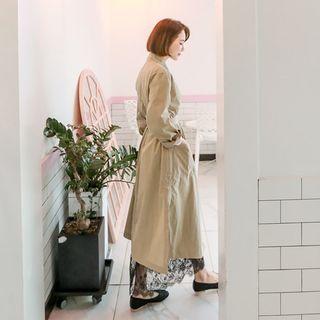 Open-front Pocket-detail Trench Coat With Sash