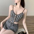 Houndstooth Irregular Cropped Camisole Top Houndstooth - Black & White - One Size