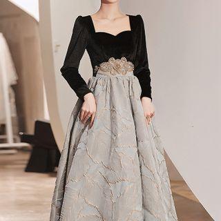 Long-sleeve Embroidered A-line Gown