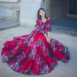 Cold-shoulder Floral Maxi A-line Dress
