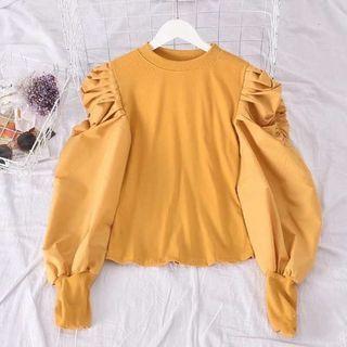 Lantern-sleeve Panel Ribbed Shirt