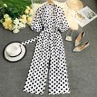 3/4-sleeve Polka Dot Jumpsuit