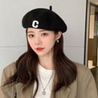 Letter Embroidered Beret E-298 - Black - One Size