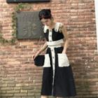 Colorblock Sleeveless Top / High-waist Midi Skirt