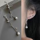 Faux Pearl Alloy Dangle Earring 1 Pair - 2763a - Silver & White - One Size
