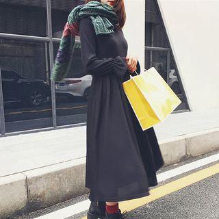 Long Sleeve Mock Neck A-line Midi Dress
