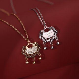 Lock Rhinestone Pendant Sterling Silver Necklace