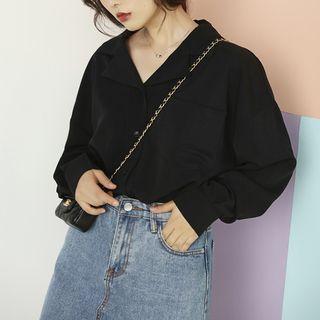 V-neck Collared Long Sleeve Blouse