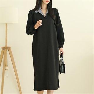 Inset-shirt Midi Sweatshirt Dress