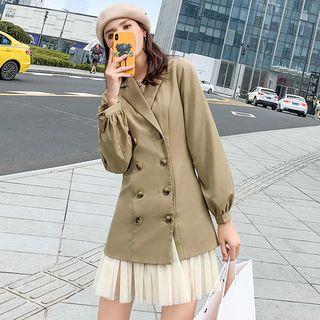 Long-sleeve Buttoned Mini Pleated Dress